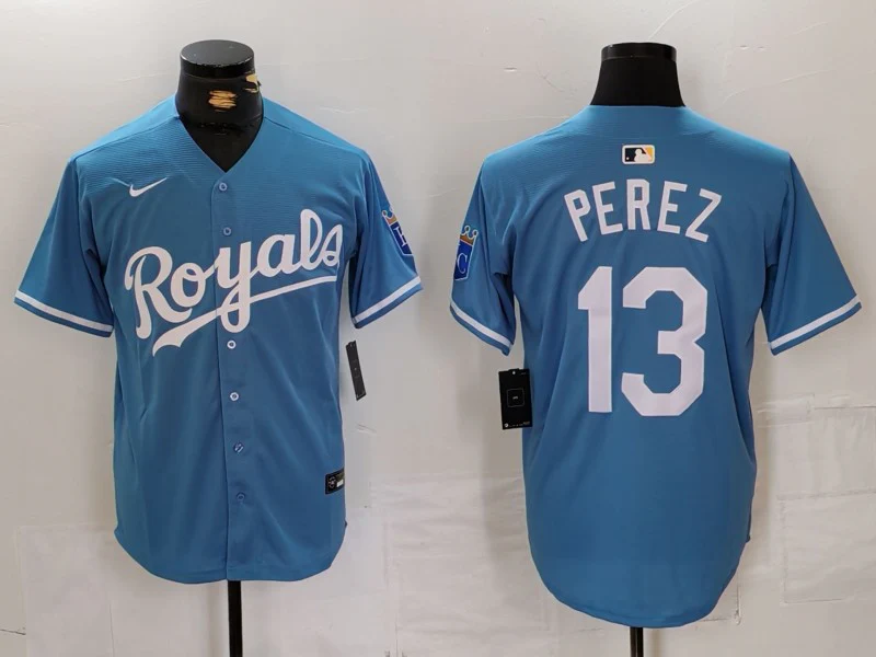 Men's Kansas City Royals Salvador Perez #13 Light Blue Alternate Limited Player Jersey
