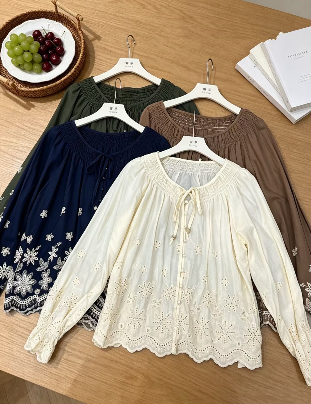Korean style hollow shirt long sleeve tops for women