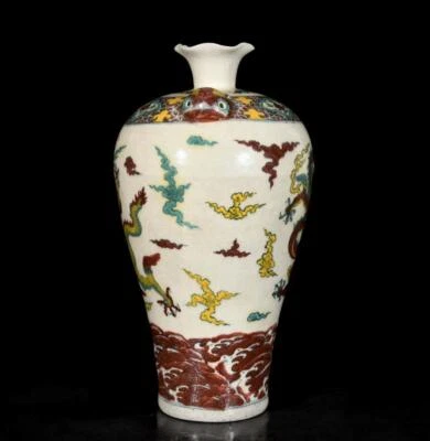 35CM Tianchang Signed Old Chinese Wucai Vase W/dragon N3676