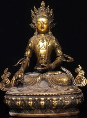 31CM Old Chinese Bronze Gilding Statue Buddha CK595