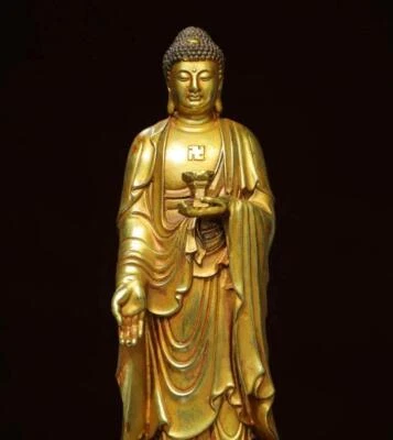 25CM Old Chinese Bronze Statue w/ Buddha N2825