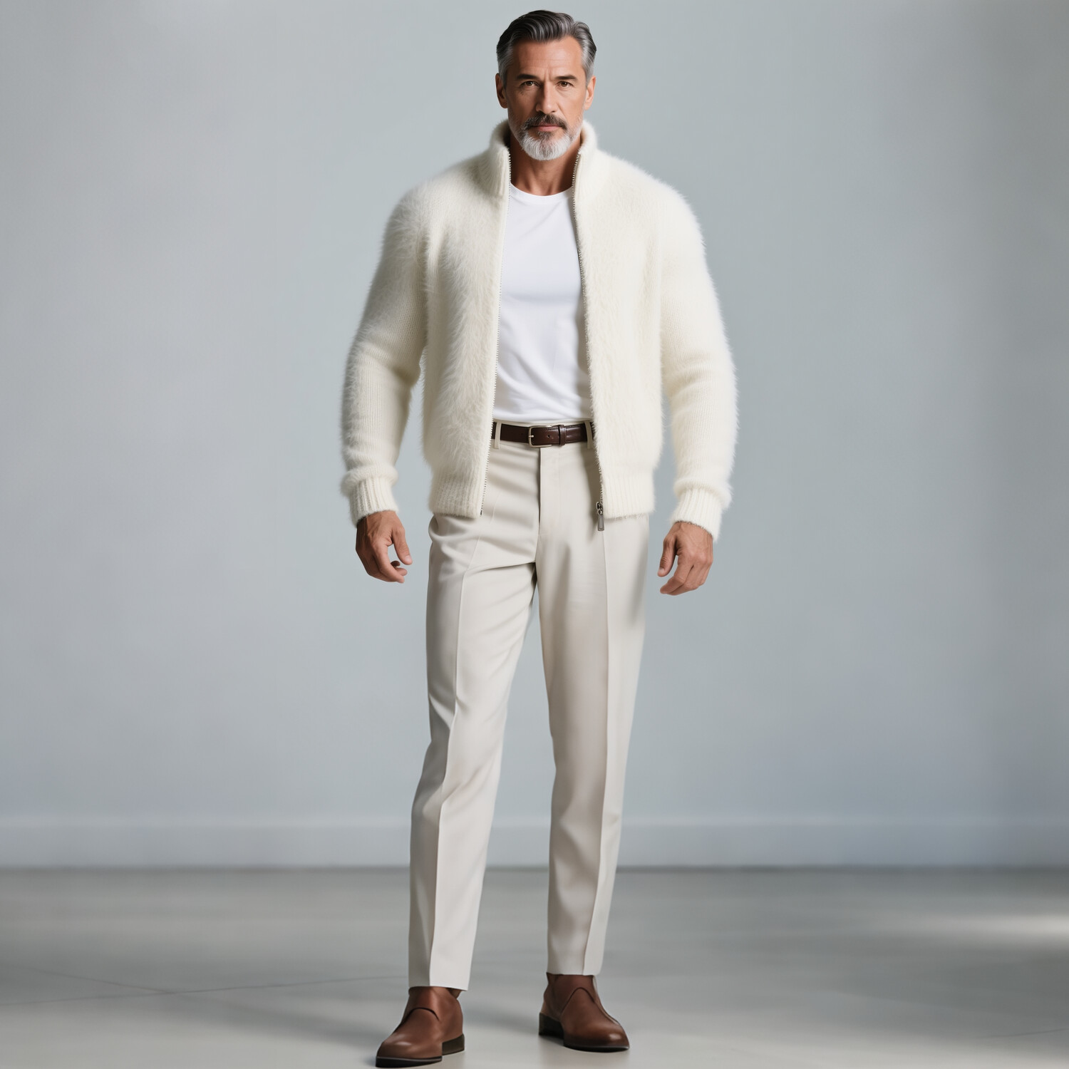 Men's High Neck Long Sleeve Zip-Up Plush Knitted Sweater Jacket