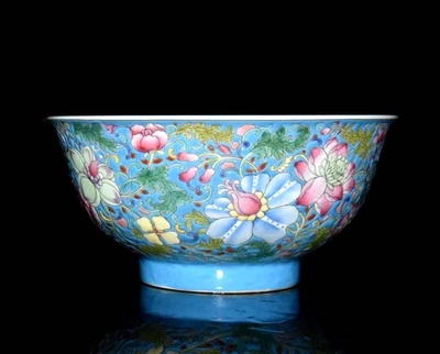 Kangxi Signed Old Chinese Colour Enamel Bowl W/flower N3030