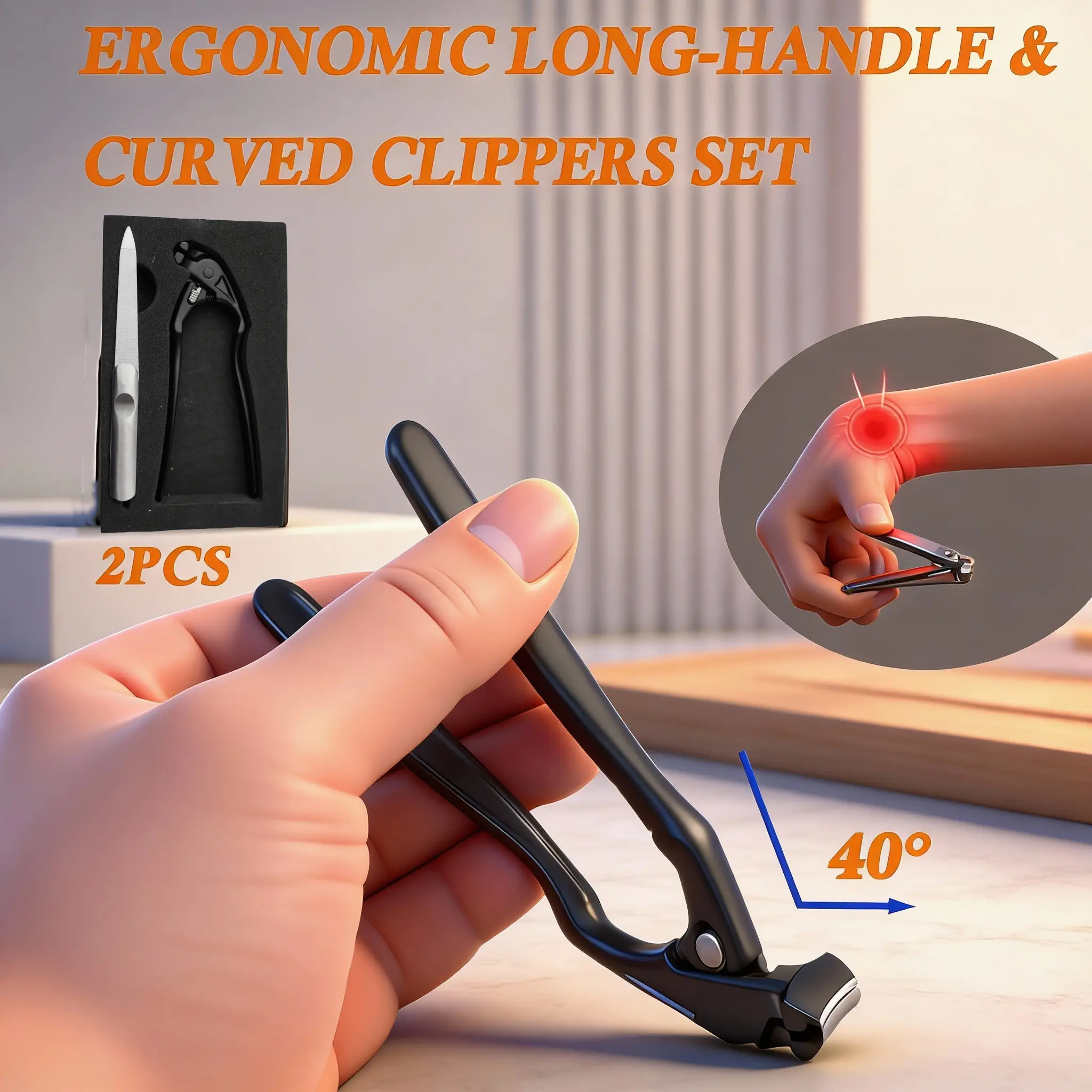 Black Curved Tip Nail Clipper with Extra Long Handle Ergonomic Design for Seniors Large Opening Sharp Durable Blade Ideal for Toenail Care