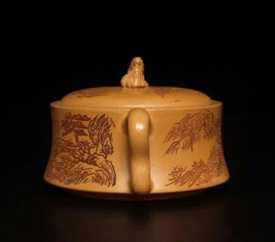 Signed Old Chinese Handmade Yixing Zisha Teapot w/landscape
