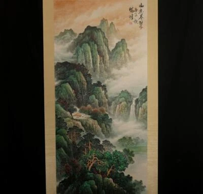 Chen Xiaofeng Signed Old Chinese Hand Painted Calligraphy Scroll w/landscape