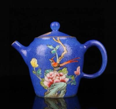 Set Qianlong Signed Old Chinese Famille Rose Teapot W/bird N1502