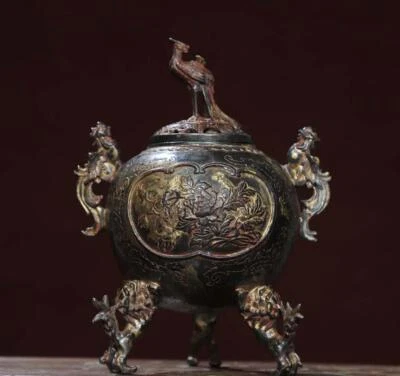 Signed Old Chinese Bronze Incense Burner w/phoenix N2855