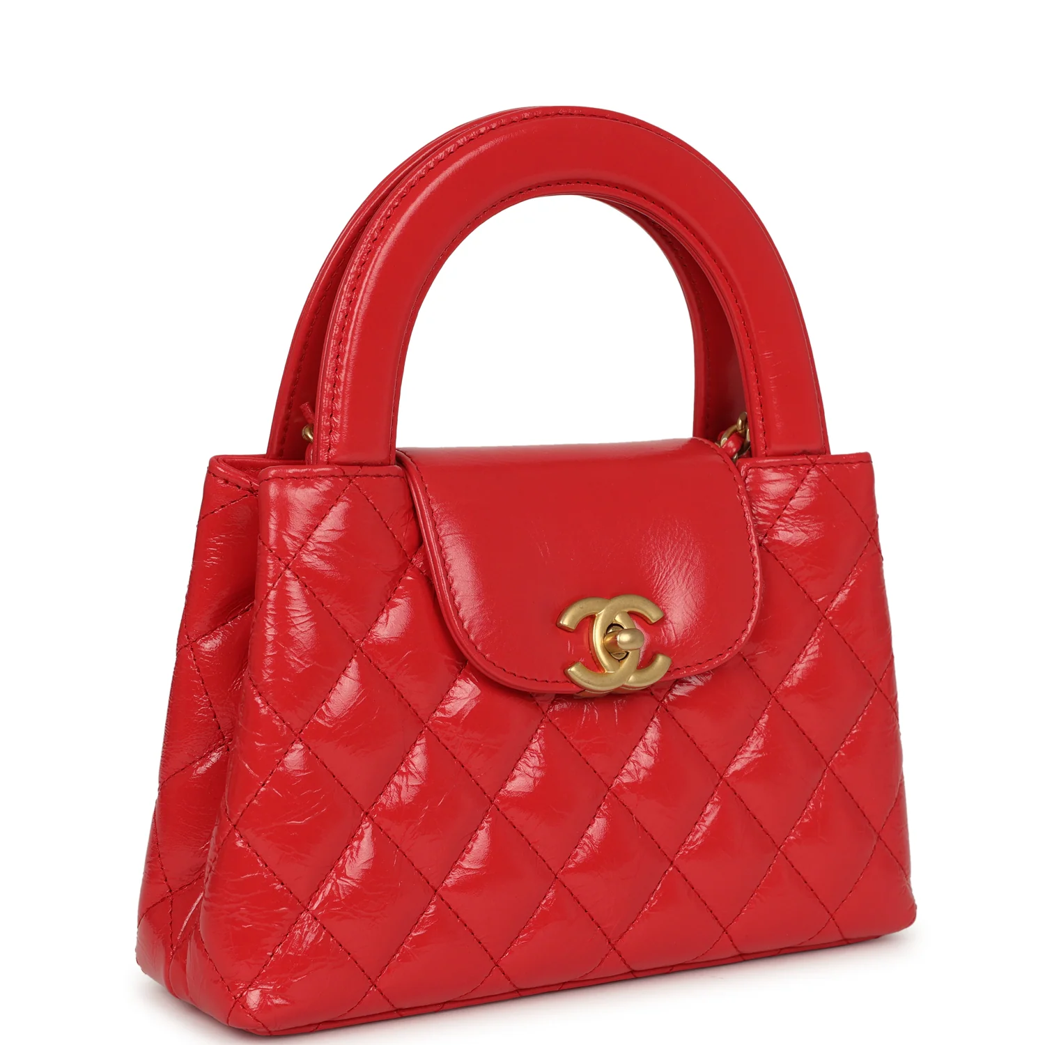 CHANEL Small Kelly Shopper Dark Red Shiny Aged Calfskin Brushed Gold Hardware