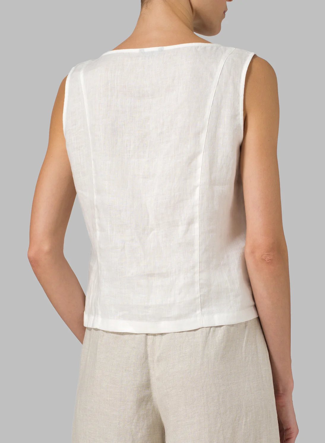 Cotton Linen Sleeveless Crew Neck Tank Top