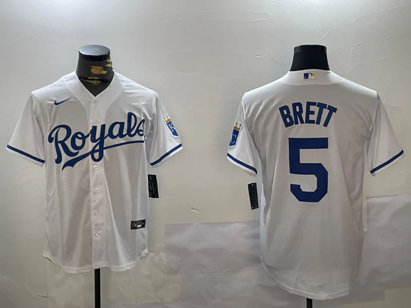 Men's Kansas City Royals George Brett #5 White Home Replica Player Jersey