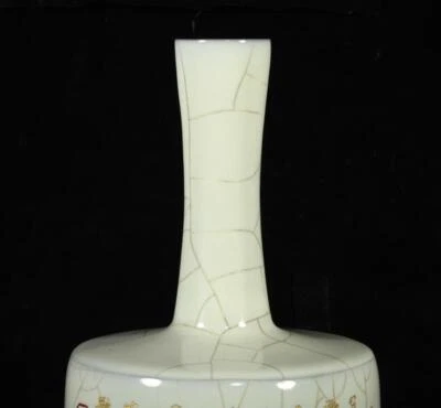 26CM Daguan Signed Old Chinese Guan Yao Guan Kiln Vase w/poem N2997
