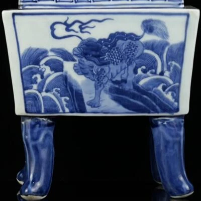 Kangxi Signed Old Chinese Blue and White Incense Burner W/kylin CK476