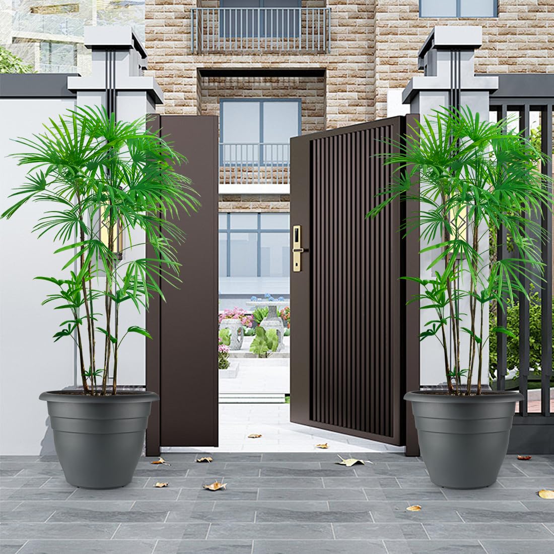 16 Inch Plant Pots, Planters for Outdoor Plants, Thickened Plastic Flower Pots, Large Planters with Drainage Holes(Pack of 3, Gray)