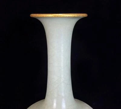 28CM Signed Old Chinese Ru Yao Ru Kiln Vase w/louts flower N603