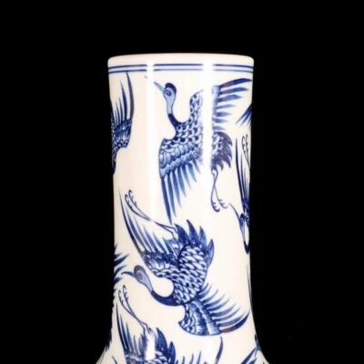 37CM Yongzheng Signed Old Chinese Blue and White Vase W/ crane N1536