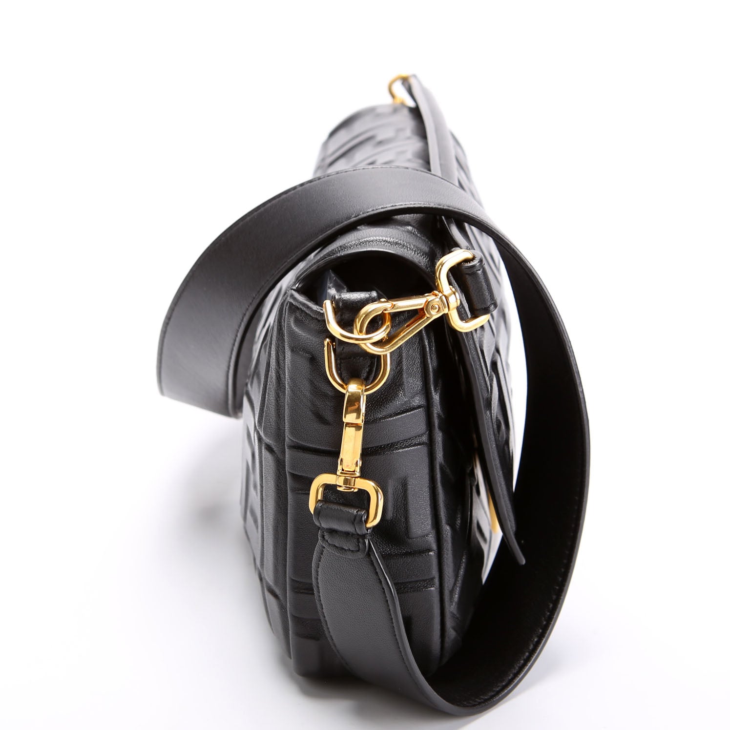 FENDI 8BR771 FF Nappa Embossed Baguette Large Black