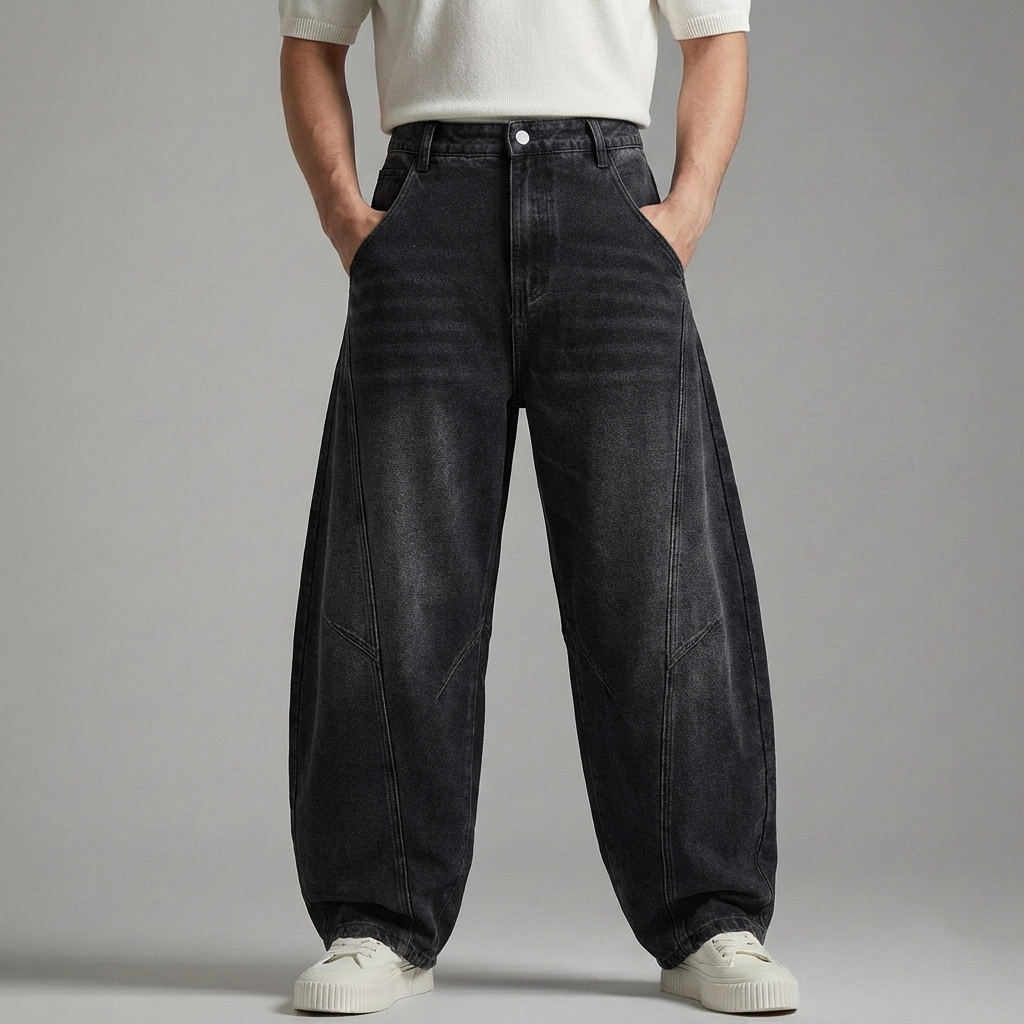 Men's Casual Washed Denim Slant Pocket Wide Leg Jeans