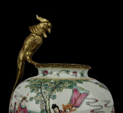 41CM Tongzhi Signed Old Chinese Famille Rose Pot w/bird N4005