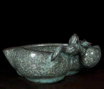 Old Chinese Guan Yao Guan Kiln Brush Washer w/peach CK715