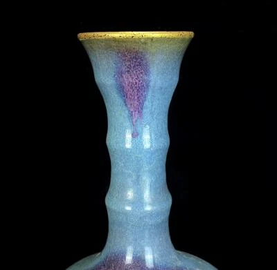 32CM Old Chinese Song Jun Kiln Gilding Vase w/deer N848