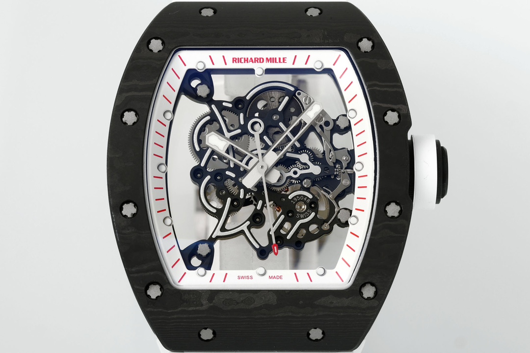 【7A Quality】Richard Miller RM 055 RMUL2 NTPT Carbon Fiber White Rubber Strap
