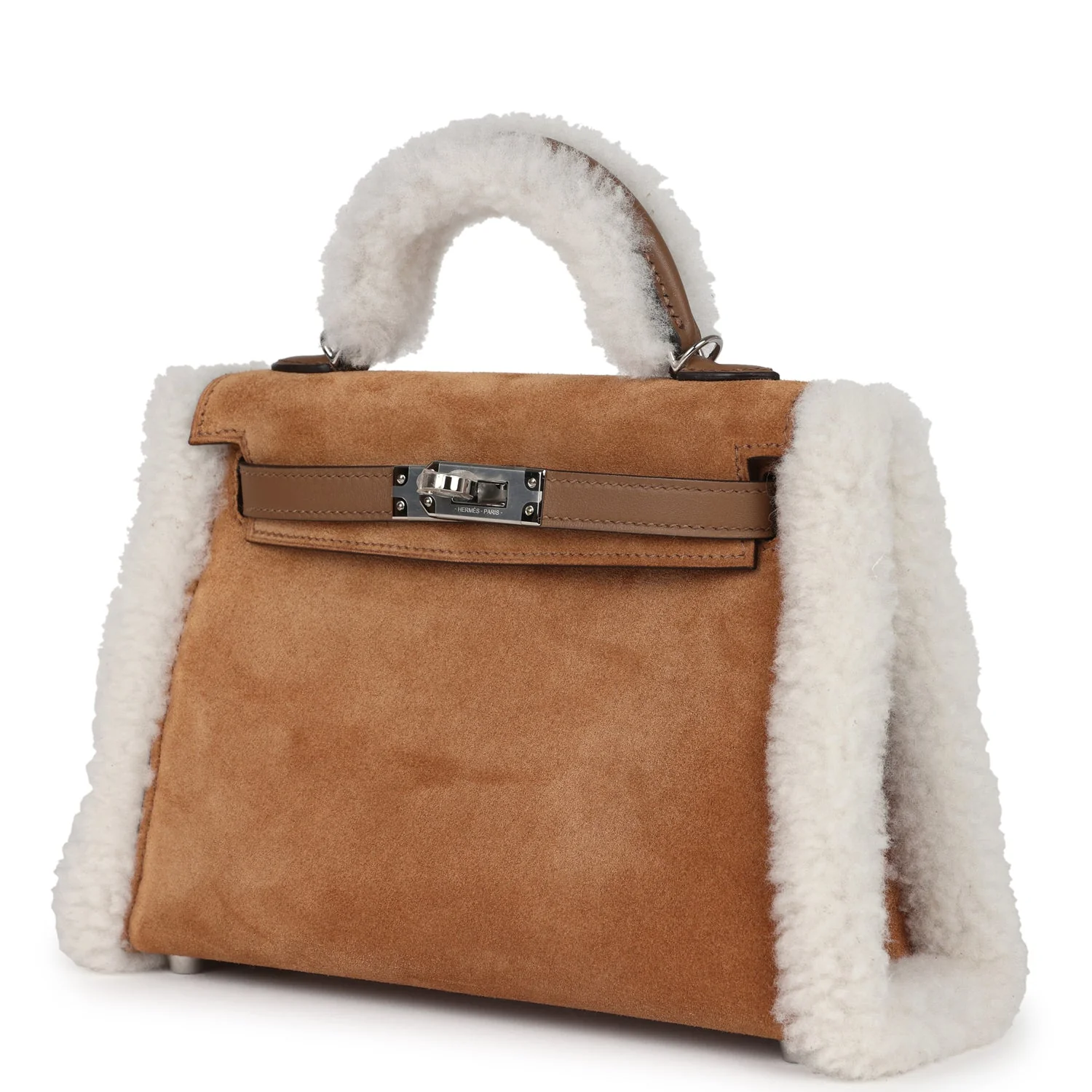 Hermes Teddy Kelly 20 Chamois Shearling and Swift Palladium Hardware