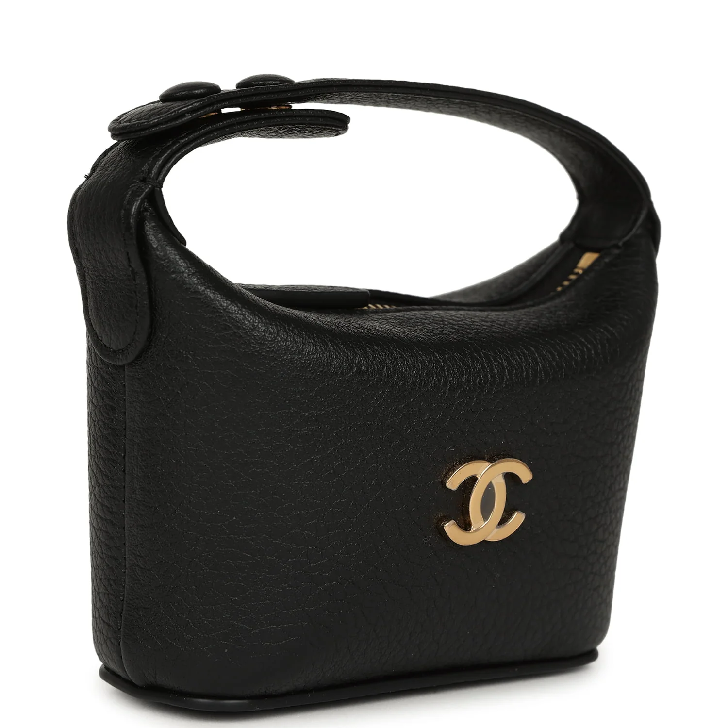 Chanel Micro Top Handle Round Hobo Pouch Black Grained Calfskin Gold Hardware