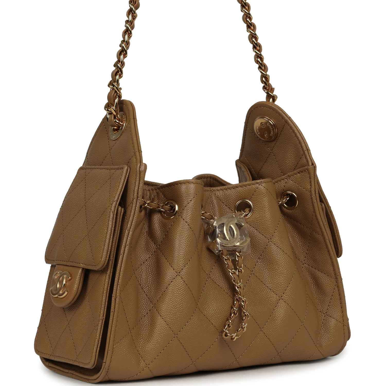 CHANEL Mini 25 Hobo Bag Light Brown Caviar Gold Hardware