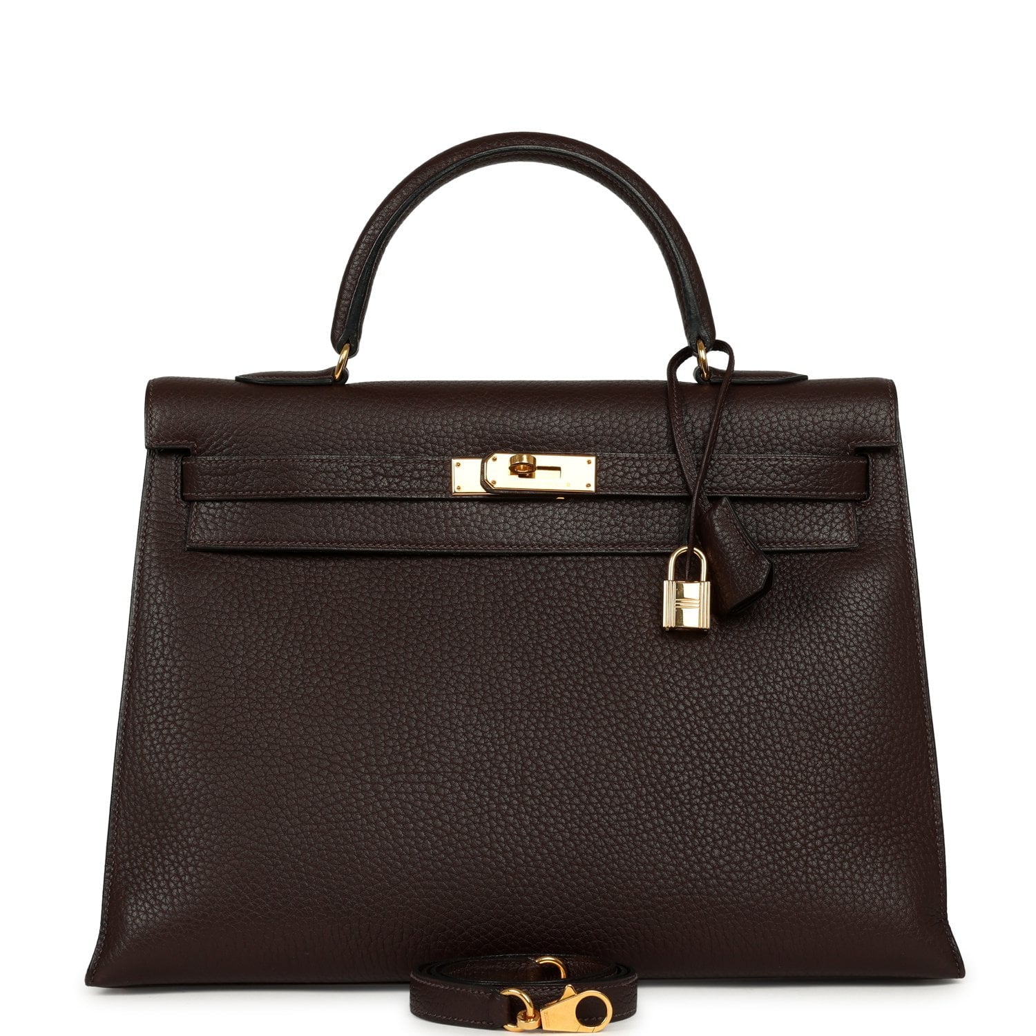 HERMÈS Kelly Sellier 35 Chocolat Fjord Gold Hardware