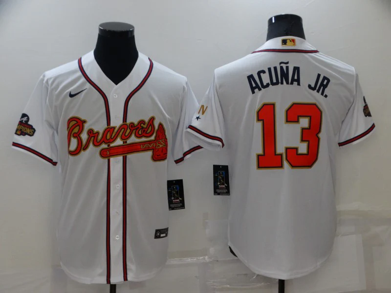 Men's Atlanta Braves Ronald Acuna Jr. #13 White Replica Baseball Jersey