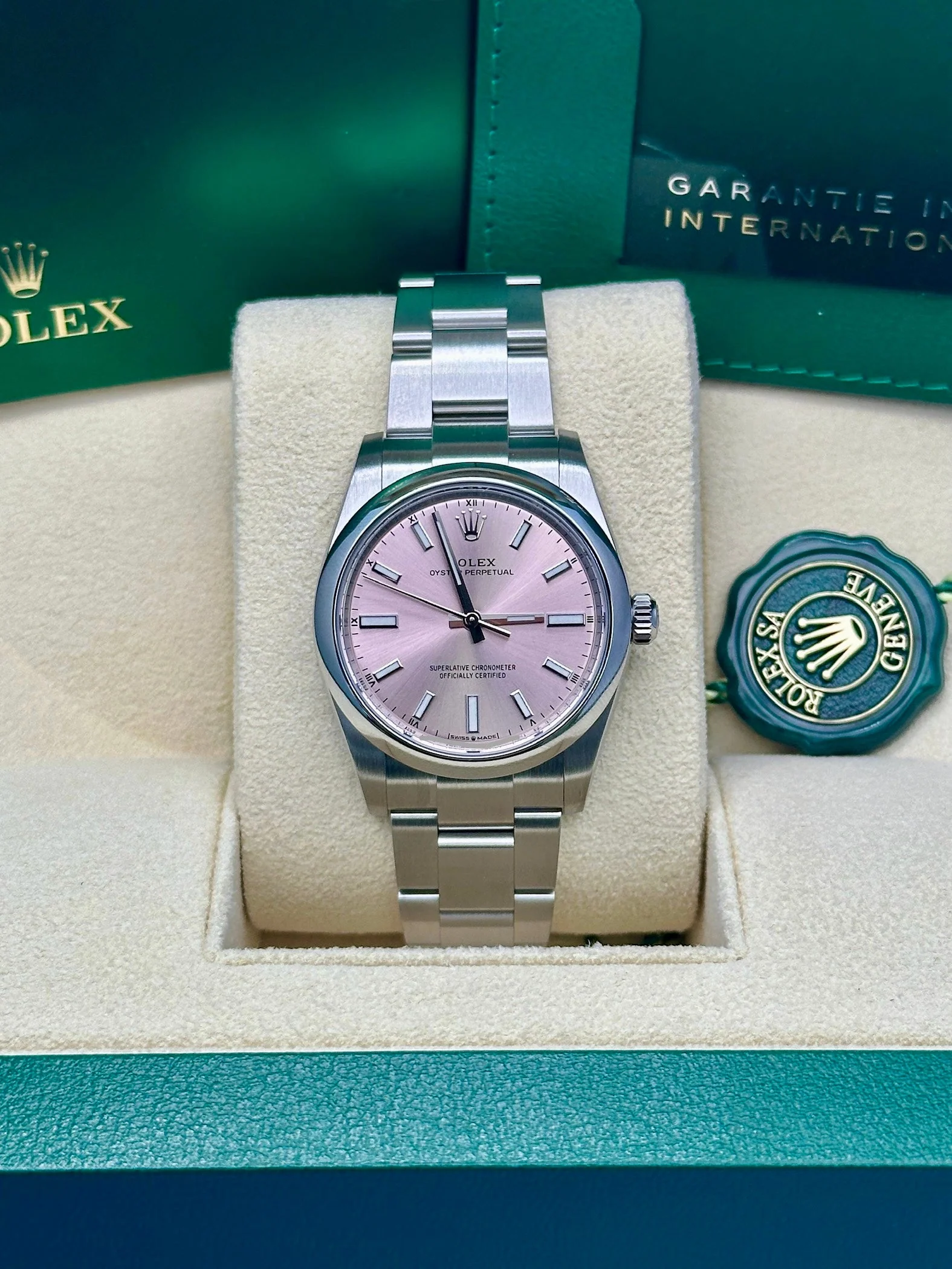 RLX Oyster Perpetual 34mm 124200-0009 Pink Dial Oyster Stainless Steel Bracelet Watch