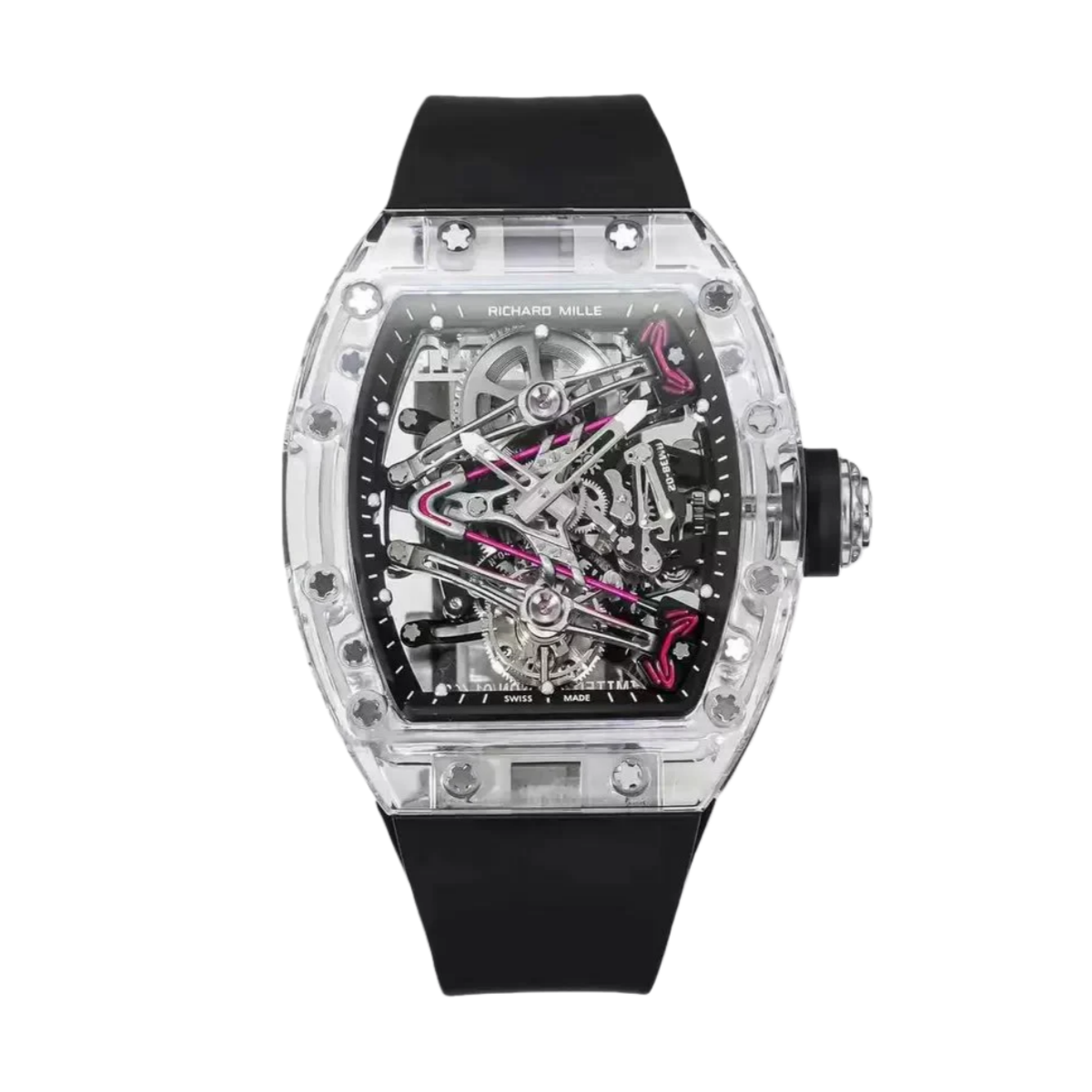 【7A Quality】Richard Mille RM38-02 Tourbillon Movement Edition Crystal Black Rubber Strap