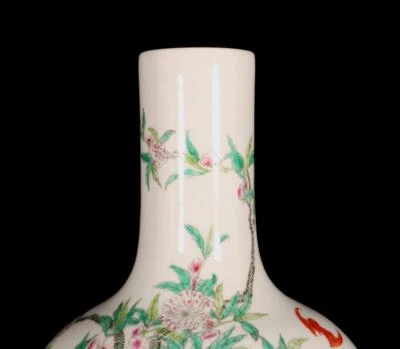 38CM Yongzheng Signed Old Chinese Famille Rose Vase W/peach N1506