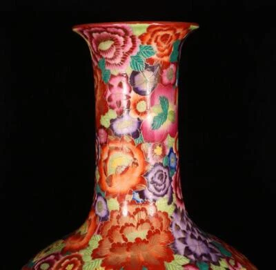 40CM Qianlong Signed Old Chinese Colour Enamel Vase W/dragon N1442