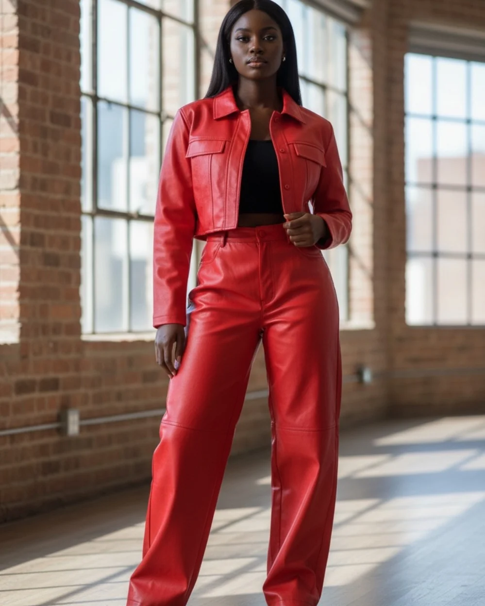 WOMEN- LEATHER SET - MOTO RED