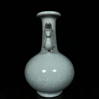Chongning Signed Old Chinese Song Ru Yao Ru Kiln Vase w/ear CK694