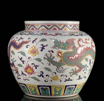 Xuande Signed Old Chinese Fahua Glaze Carved Porcelain Pot w/ dragon N41