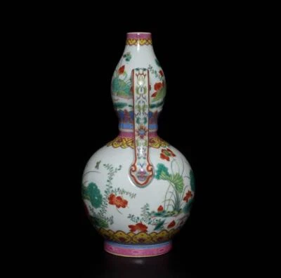 37CM Yongzheng Signed Old Chinese Famille Rose Vase W/louts flower