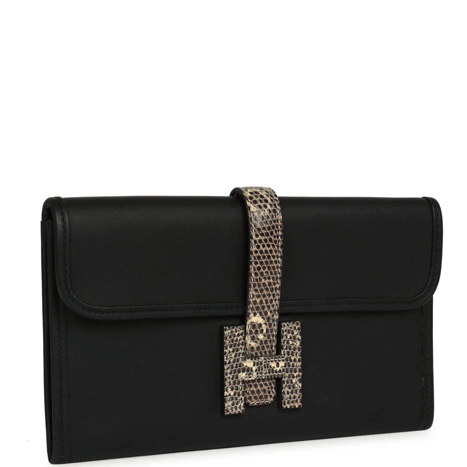 HERMÈS Jige Duo Clutch Black Swift, Varanus Niloticus Lizard Touch Palladium Hardware
