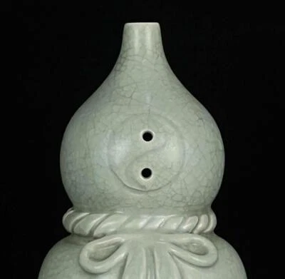 Chongning Signed Old Chinese Ru Yao Ru Kiln Gourd Vase N2026