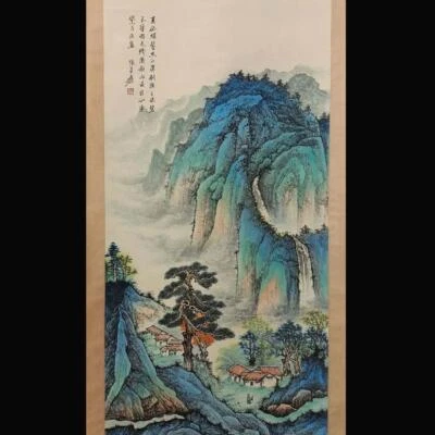 Zhang Daqian Signed Chinese Hand Painted Calligraphy Scroll w/landscape N1888