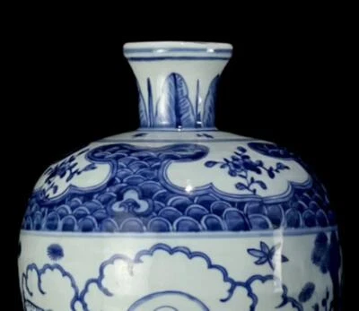 32CM Jiajing Signed Old Chinese Blue and White Vase W/Buddha N1230