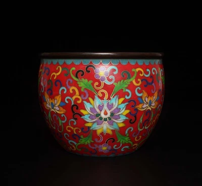 Jiacangzhenbao Signed Chinese Bronze Cloisonne Enamel Incense Burner w/flower