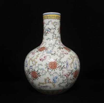 38CM Yongzheng Signed Chinese Famille Rose Vase W/peach