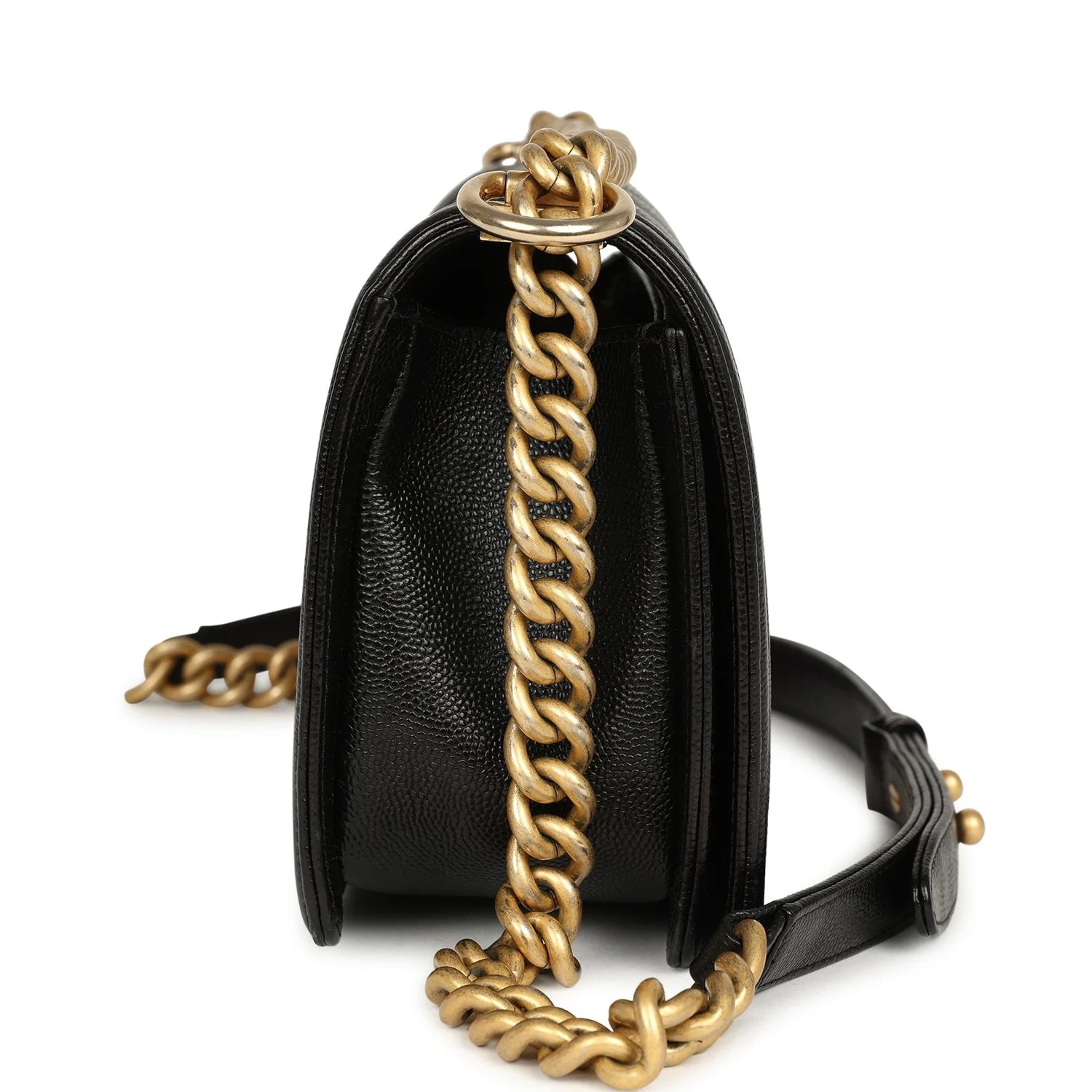 Chanel Medium Chevron Boy Bag Black Caviar Antique Gold Hardware
