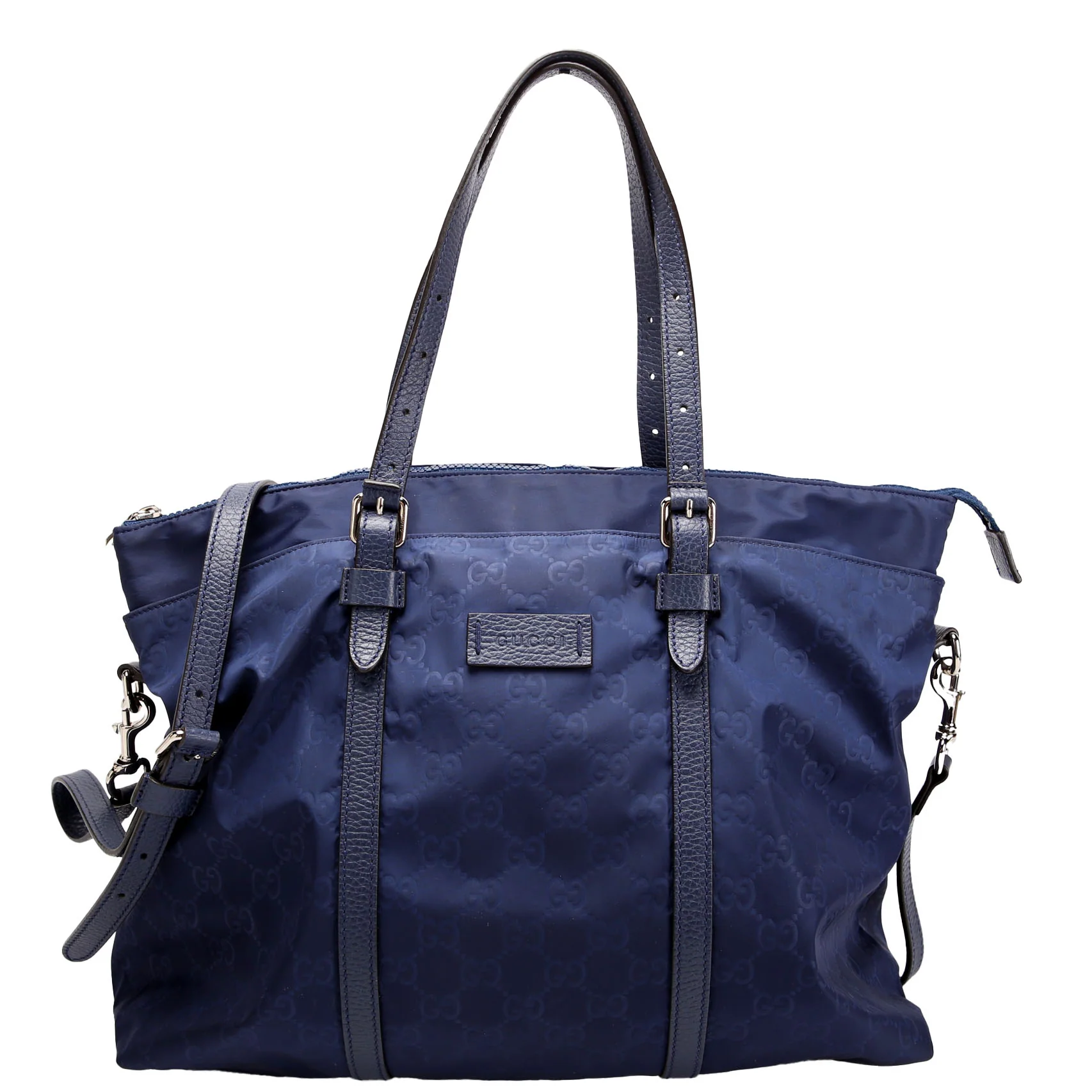 GUCCI GG Nylon Zip Tote Navy Blue