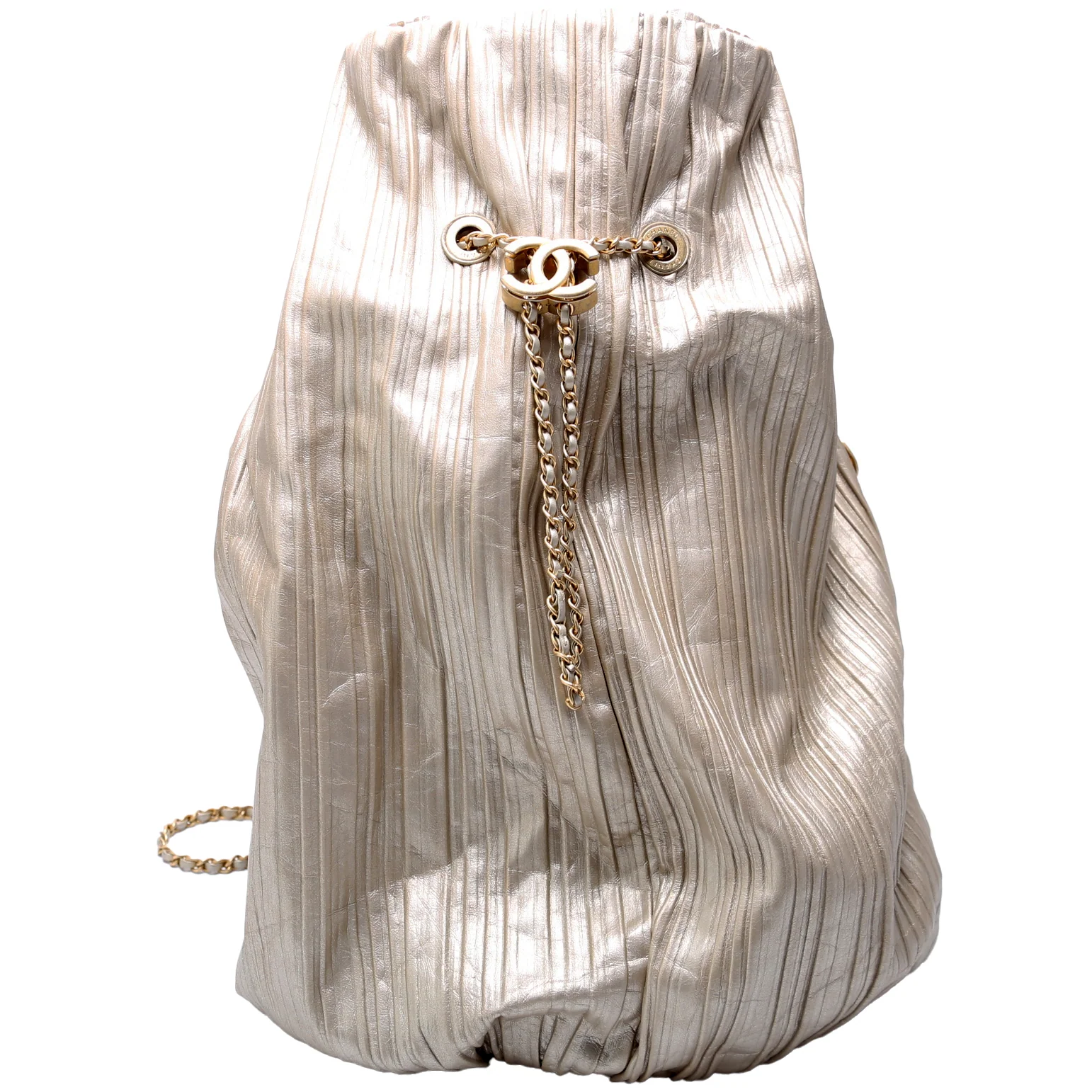 CHANEL Coco Pleats Drawstring Iridescent Bag 25M Gold