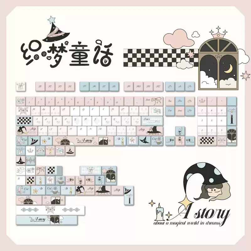 Dreamy Fairy Tale Side-Printed Shine-Through Keycap Set – PBT Cherry Profile Mini Kit – Compatible with Mad Catz & Wooting