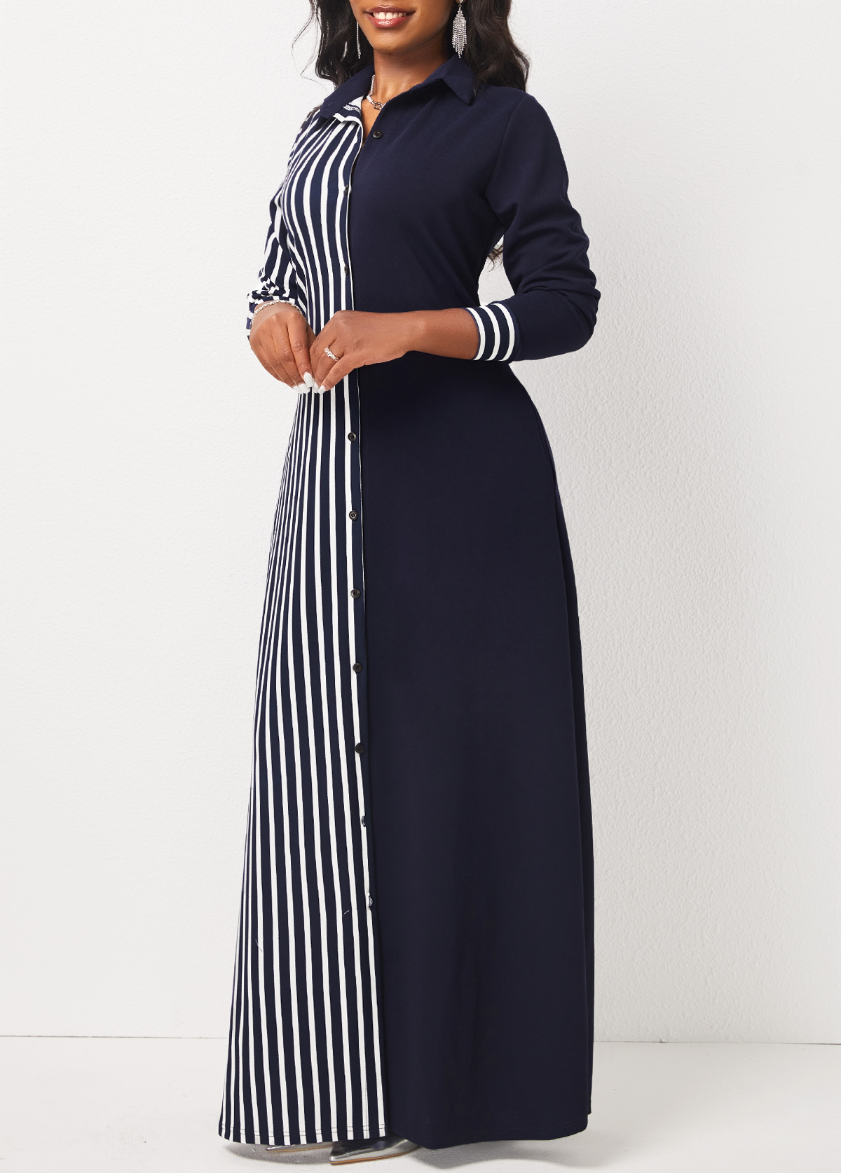 Striped Pocket H Shape Maxi Dress